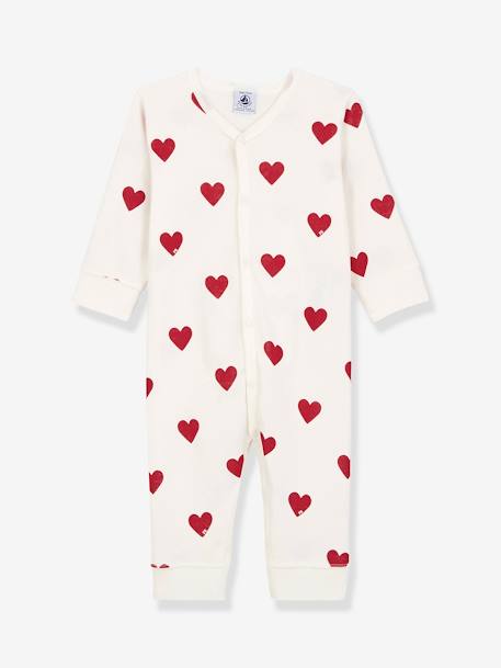 Hearts Sleepsuit in Organic Cotton for Babies, by Petit Bateau WHITE LIGHT ALL OVER PRINTED 