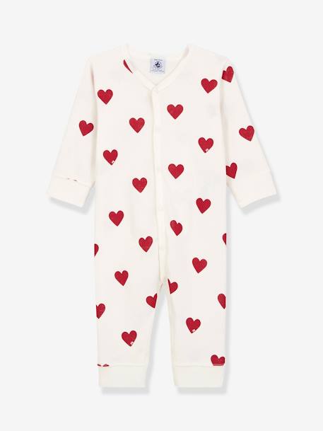 Hearts Sleepsuit in Organic Cotton for Babies, by Petit Bateau WHITE LIGHT ALL OVER PRINTED 