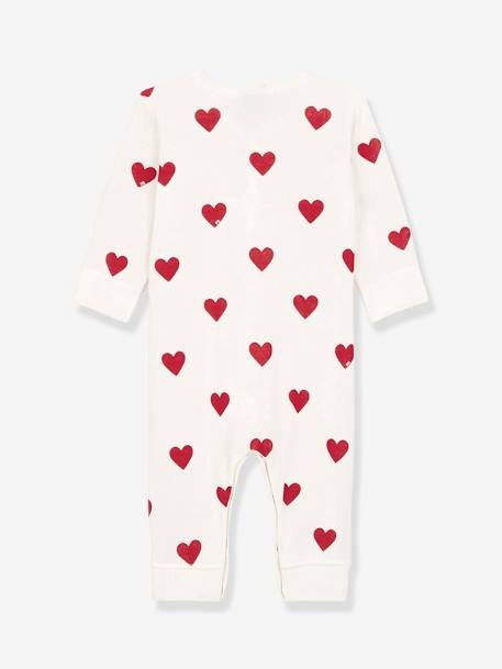 Hearts Sleepsuit in Organic Cotton for Babies, by Petit Bateau WHITE LIGHT ALL OVER PRINTED 
