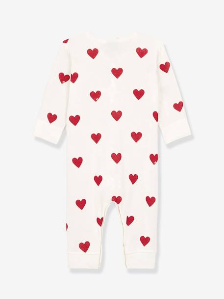 Hearts Sleepsuit in Organic Cotton for Babies, by Petit Bateau WHITE LIGHT ALL OVER PRINTED 