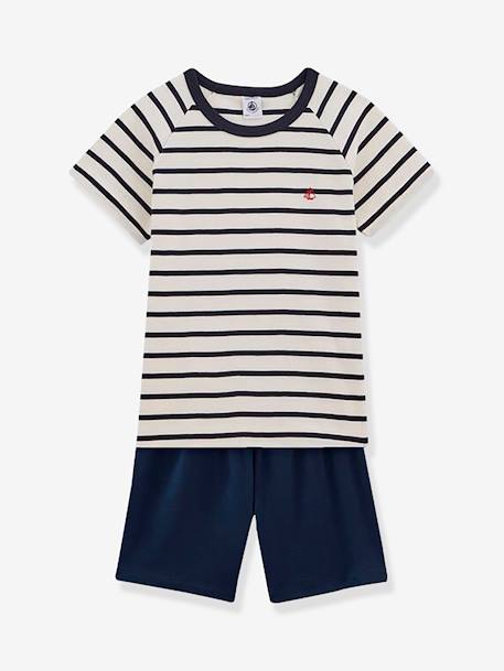Striped Cotton Pyjamas for Boys - Petit Bateau BLUE DARK STRIPED 
