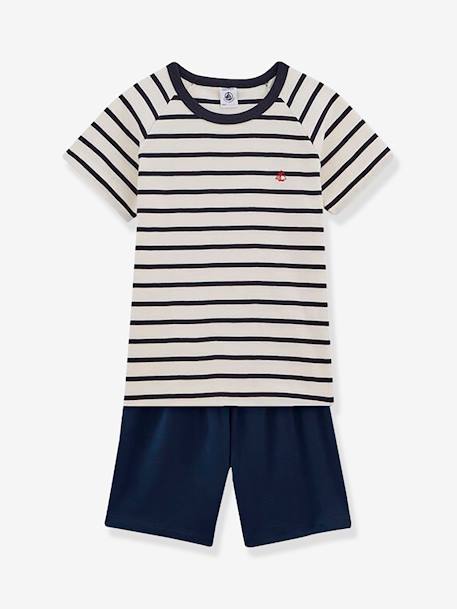Striped Cotton Pyjamas for Boys - Petit Bateau BLUE DARK STRIPED 