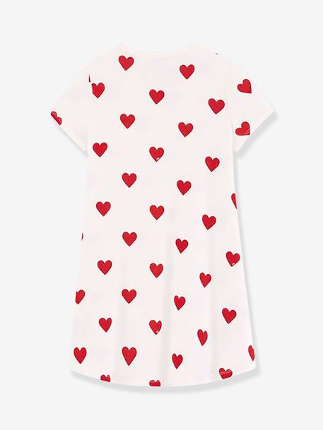 'Hearts' Nightie in Organic Cotton for Girls, by Petit Bateau WHITE LIGHT ALL OVER PRINTED 