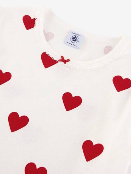 'Hearts' Nightie in Organic Cotton for Girls, by Petit Bateau WHITE LIGHT ALL OVER PRINTED 