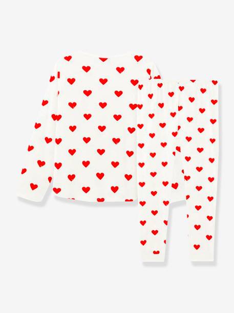 Long Sleeve Heart Pyjamas in Organic Cotton for Girls, by Petit Bateau WHITE LIGHT ALL OVER PRINTED 