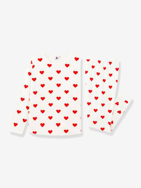 Long Sleeve Heart Pyjamas in Organic Cotton for Girls, by Petit Bateau WHITE LIGHT ALL OVER PRINTED 