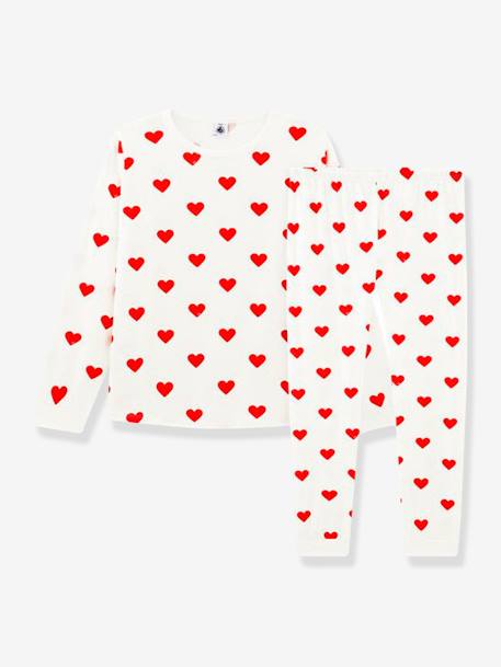 Long Sleeve Heart Pyjamas in Organic Cotton for Girls, by Petit Bateau WHITE LIGHT ALL OVER PRINTED 