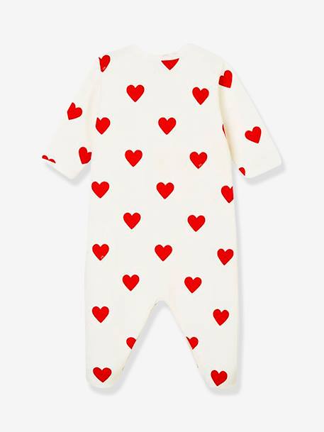 Baby Sleepsuit with Hearts, in Fleece, Petit Bateau WHITE LIGHT ALL OVER PRINTED 