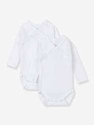-Set of 2 Long Sleeve Wrapover Bodysuits in Organic Cotton for Newborn Babies, by Petit Bateau