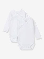 Baby-Bodysuits & Sleepsuits-Set of 2 Long Sleeve Wrapover Bodysuits in Organic Cotton for Newborn Babies, by Petit Bateau