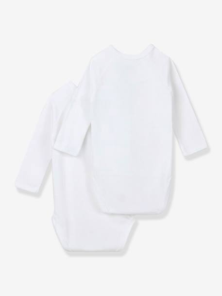 Set of 2 Long Sleeve Wrapover Bodysuits in Organic Cotton for Newborn Babies, by Petit Bateau WHITE LIGHT TWO COLOR/MULTICOL 