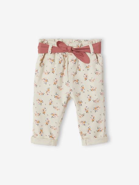 Paperbag Trousers with Belt, for Babies BEIGE LIGHT ALL OVER PRINTED 