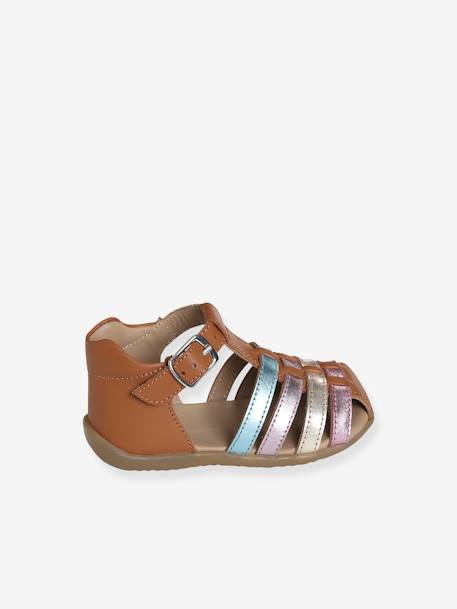 Closed Leather Sandals for Baby Girls BROWN LIGHT SOLID WITH DESIGN 