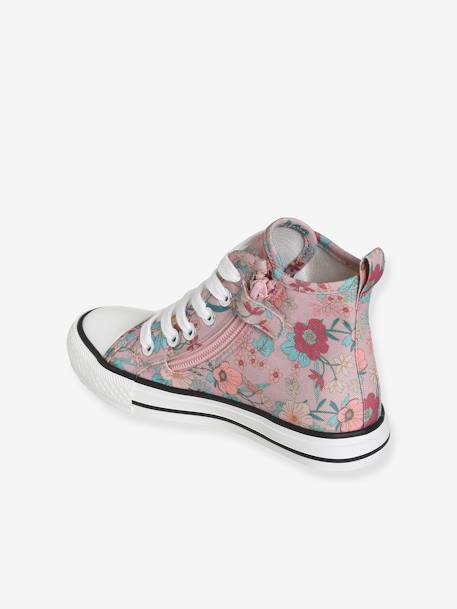 High Top Trainers in Fancy Fabric, for Girls PINK MEDIUM ALL OVER PRINTED 