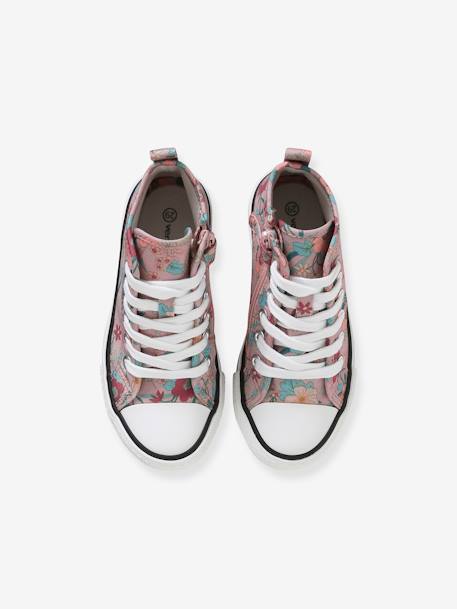 High Top Trainers in Fancy Fabric, for Girls PINK MEDIUM ALL OVER PRINTED 