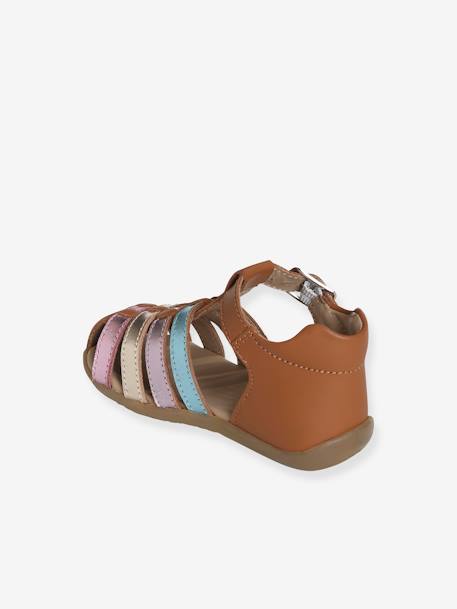 Closed Leather Sandals for Baby Girls BROWN LIGHT SOLID WITH DESIGN+gold 