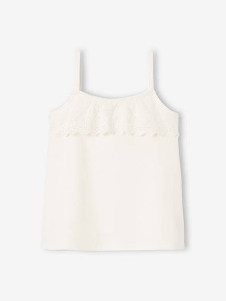 Sleeveless Top with Ruffles in Broderie Anglaise for Girls old rose+WHITE MEDIUM SOLID 