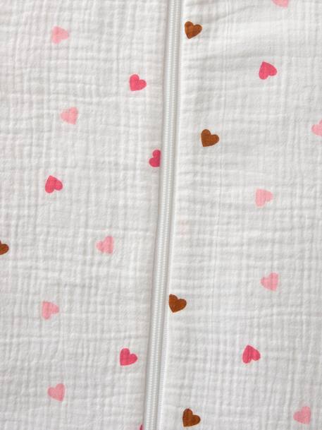 Summer Special Baby Sleep Bag in Cotton Gauze, with opening in the middle, Small Hearts WHITE LIGHT ALL OVER PRINTED 