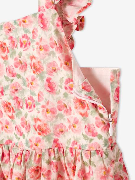 Floral Special Occasion Dress, Ruffle on the Straps WHITE LIGHT ALL OVER PRINTED 
