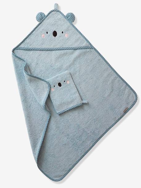 Baby Hooded Bath Cape With Embroidered Animals BLUE MEDIUM SOLID+PINK MEDIUM SOLID+White 