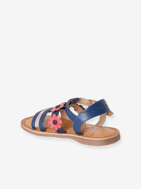 Leather Sandals for Girls, Designed for Autonomy BLUE DARK SOLID WITH DESIGN+BROWN LIGHT SOLID WITH DESIGN 
