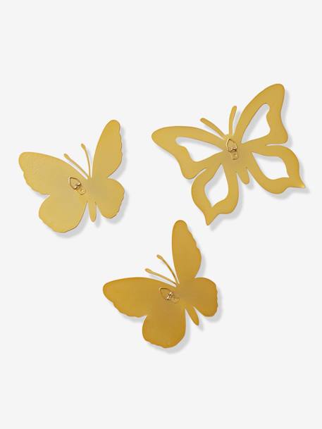 Set of 3 Butterflies in Brass YELLOW LIGHT SOLID 