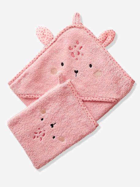 Baby Hooded Bath Cape With Embroidered Animals BLUE MEDIUM SOLID+PINK MEDIUM SOLID+White 