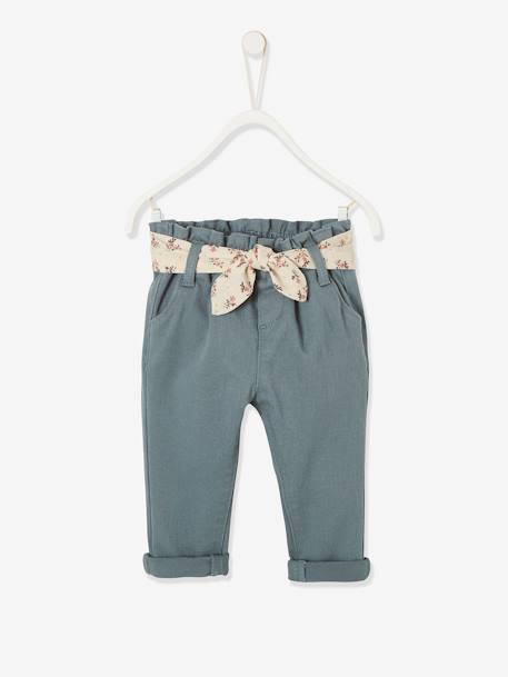Trousers with Fabric Belt for Babies Green 