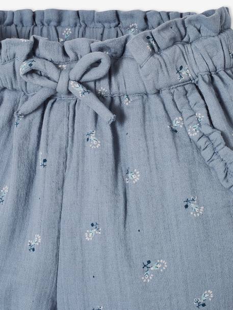 Cropped Cotton Gauze Trousers with Floral Print, for Girls anthracite+BLUE MEDIUM ALL OVER PRINTED+coral 