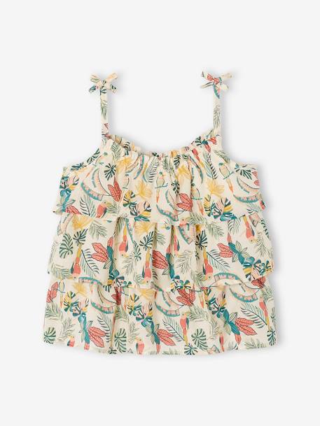 Printed Blouse with Ruffles, for Girls BEIGE MEDIUM ALL OVER PRINTED+PINK MEDIUM ALL OVER PRINTED 