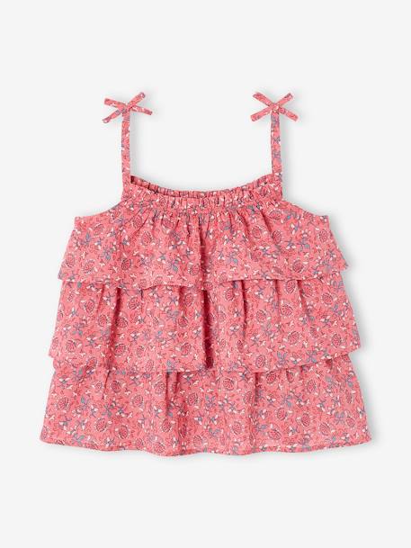 Printed Blouse with Ruffles, for Girls BEIGE MEDIUM ALL OVER PRINTED+PINK MEDIUM ALL OVER PRINTED 