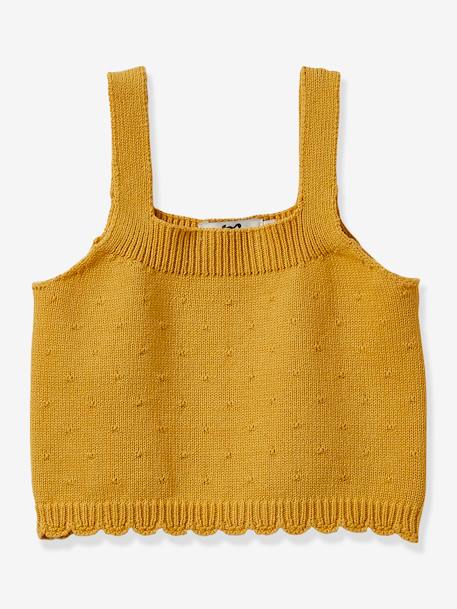 Knitted Sleeveless Top for Girls, by CYRILLUS YELLOW MEDIUM SOLID 
