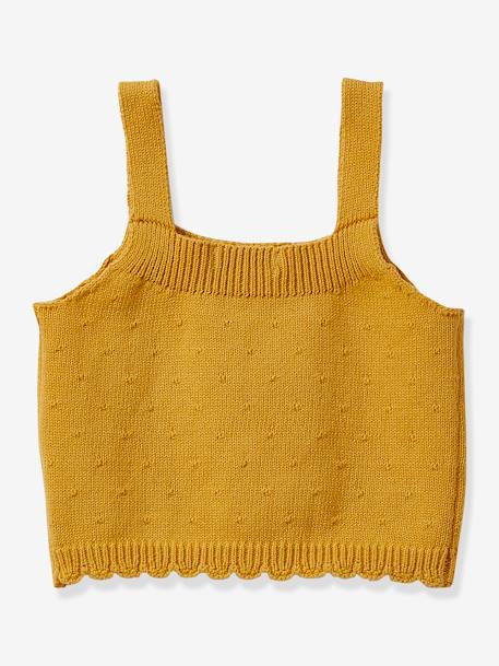 Knitted Sleeveless Top for Girls, by CYRILLUS YELLOW MEDIUM SOLID 