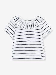 Baby-T-shirts & Roll Neck T-Shirts-Striped Short Sleeve Blouse in Jersey Knit for Babies, by PETIT BATEAU