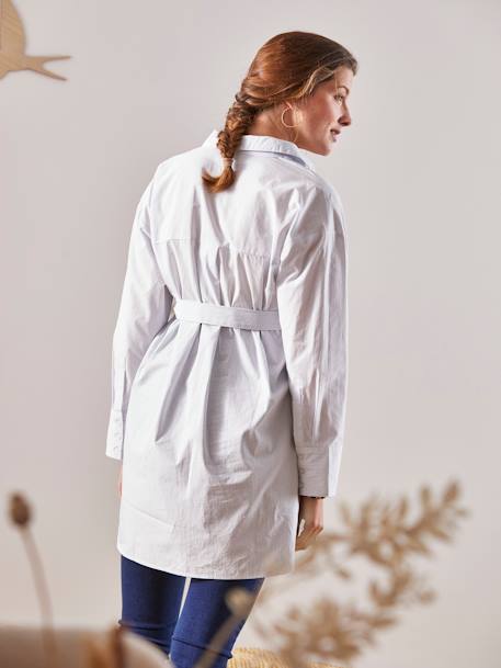 Poplin Shirt, Maternity & Nursing Special BLUE MEDIUM STRIPED+WHITE LIGHT SOLID 