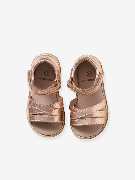 Leather Sandals with Touch-Fastener, for Baby Girls PINK MEDIUM METALLIZED+white 