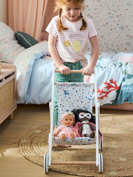 Wooden Pushchair for Dolls - Wood FSC® Certified Blue+Wood/White 
