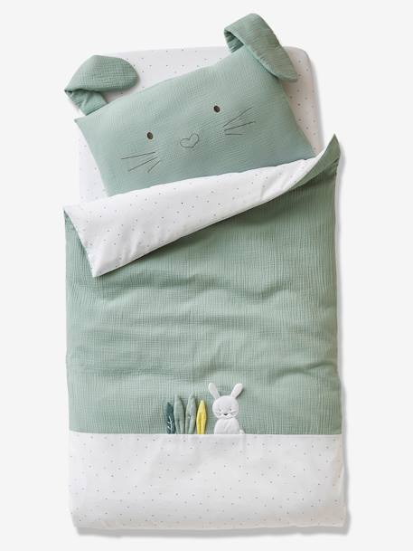 Fitted Sheet for Babies, LAPIN VERT White/Print 