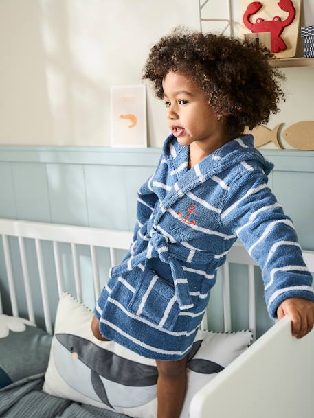 Striped Bathrobe with Hood for Children Blue Stripes 