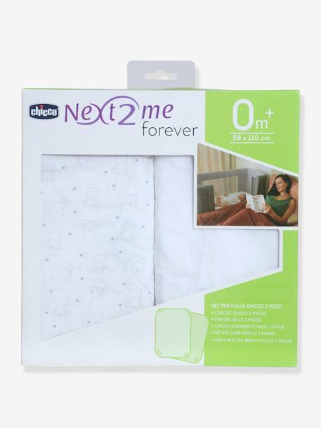 Set of 2 Fitted Sheets for Progressive Next2Me Forever Cots, by CHICCO printed white 