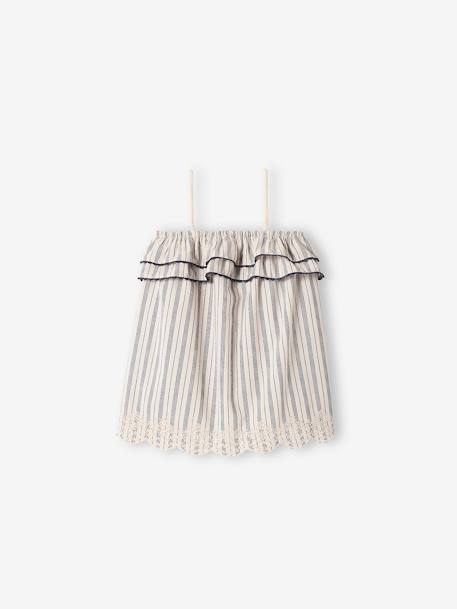 Embroidered Strappy Dress for Babies BEIGE LIGHT STRIPED 