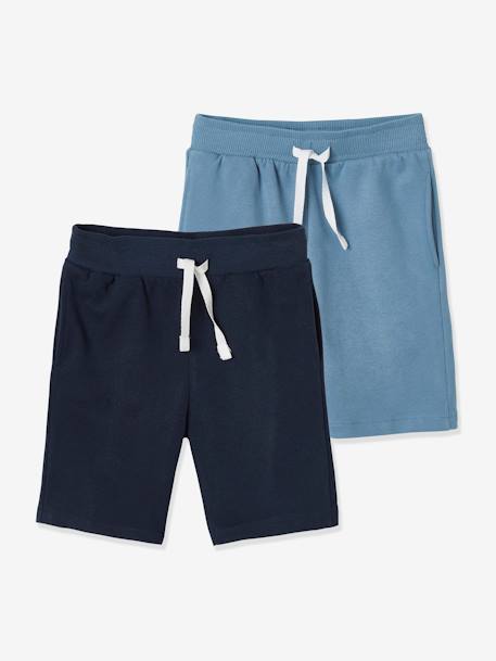 Pack of 2 Fleece Bermuda Shorts for Boys Black+Dark Blue+Red+sage green 