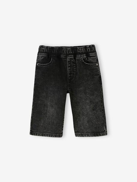 Bermuda Shorts in Denim Effect Fleece, for Boys BLACK DARK SOLID 