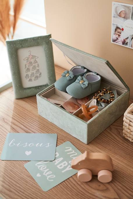 Gift Box Set, Frame + Storage Box in Velour GREEN LIGHT SOLID WITH DESIGN 