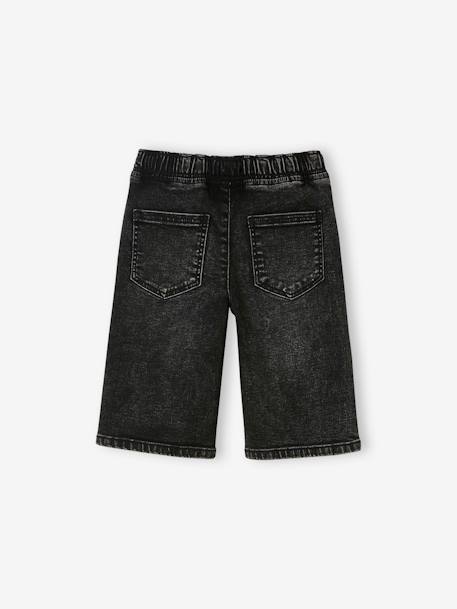 Bermuda Shorts in Denim Effect Fleece, for Boys BLACK DARK SOLID 