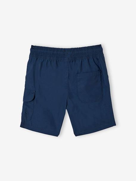 Easy to Slip On Bermuda Shorts for Boys BLUE DARK SOLID WITH DESIGN 