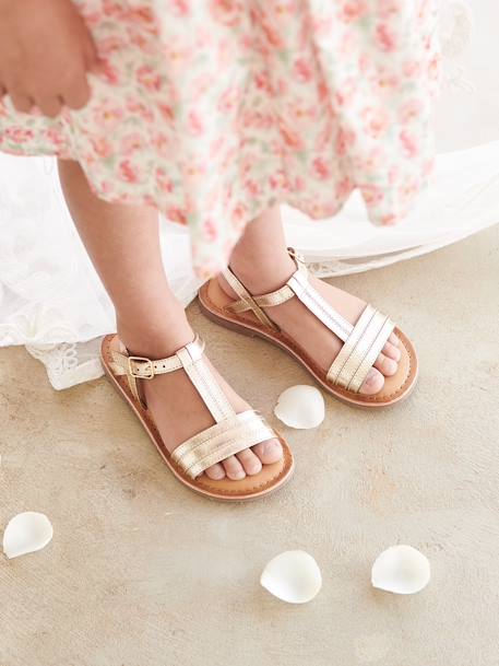 Leather Sandals for Girls YELLOW LIGHT METALLIZED 