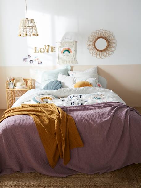 Honeycomb Bedspread ORANGE MEDIUM SOLID+PURPLE LIGHT SOLID 