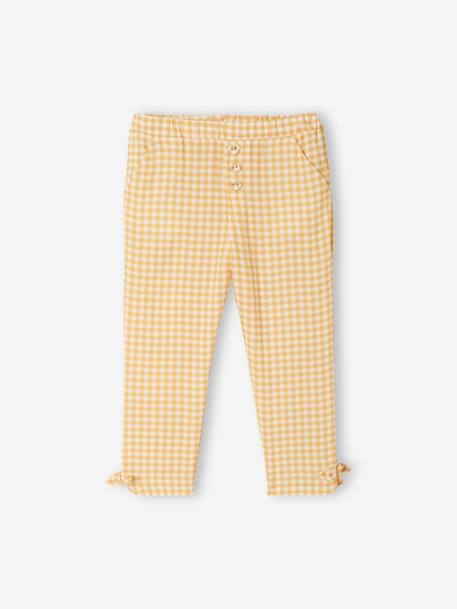 Cropped Fluid Trousers with Print, for Girls WHITE DARK ALL OVER PRINTED+YELLOW LIGHT CHECKS 