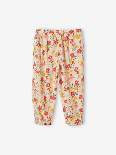 Fluid Cropped Trousers for Girls GREEN DARK ALL OVER PRINTED+PINK LIGHT ALL OVER PRINTED 